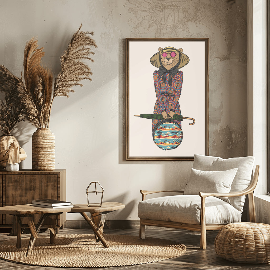 Anthropomorphic Wall Art Portrait Display of Anthroxville Anthro African Fashion Animal Cheetah Character Kerubo Soleil