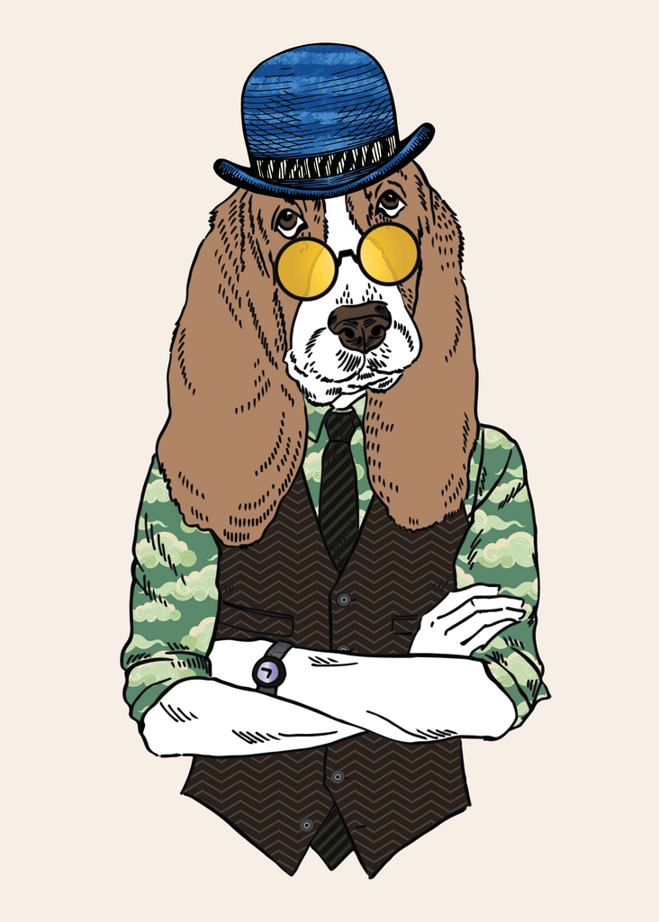 Anthropomorphic Wall Art Portrait of Anthroxville Anthro Animal Basset Hound Dog Character Melvin Crinkle