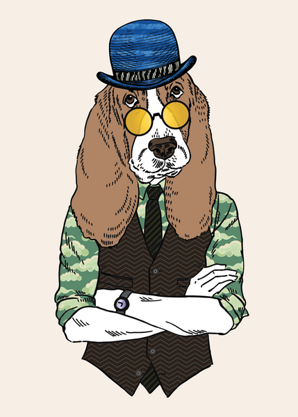 Anthropomorphic Wall Art Portrait of Anthroxville Anthro Animal Basset Hound Dog Character Melvin Crinkle