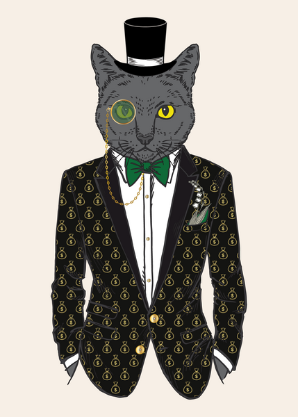 Anthropomorphic Wall Art Portrait of Anthroxville Anthro Black Cat Character Dinero Cashmoney