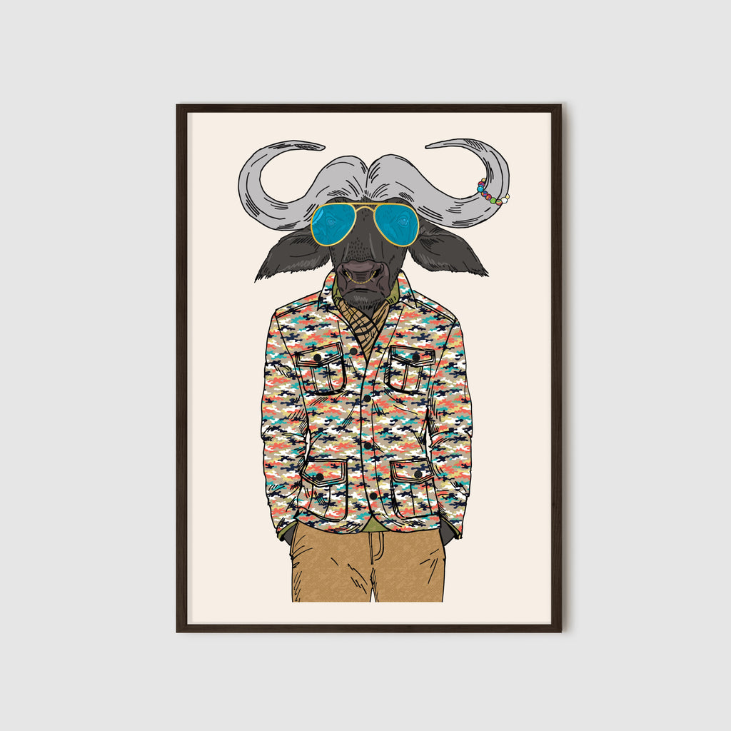 Anthropomorphic Framed Wall Art Portrait of Anthroxville Anthro Buffalo Character Orville Stonker