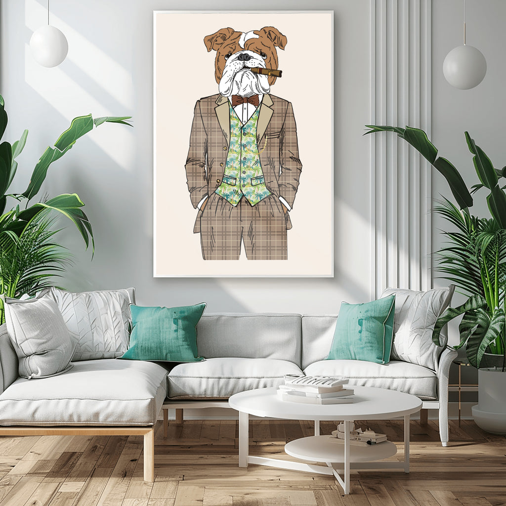 Anthropomorphic Wall Art Portrait  Display of Anthroxville Anthro Bulldog Character Victor Wallop