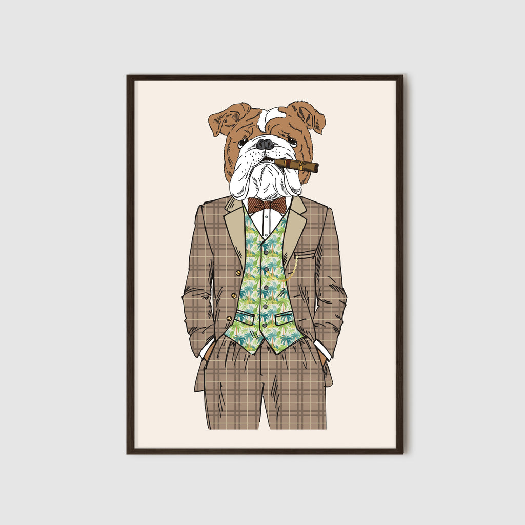 Anthropomorphic Framed Wall Art Portrait of Anthroxville Anthro Bulldog Character Victor Wallop