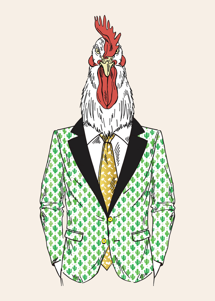 Anthropomorphic Wall Art Portrait of Anthroxville Anthro Chicken Character Cactus Reus