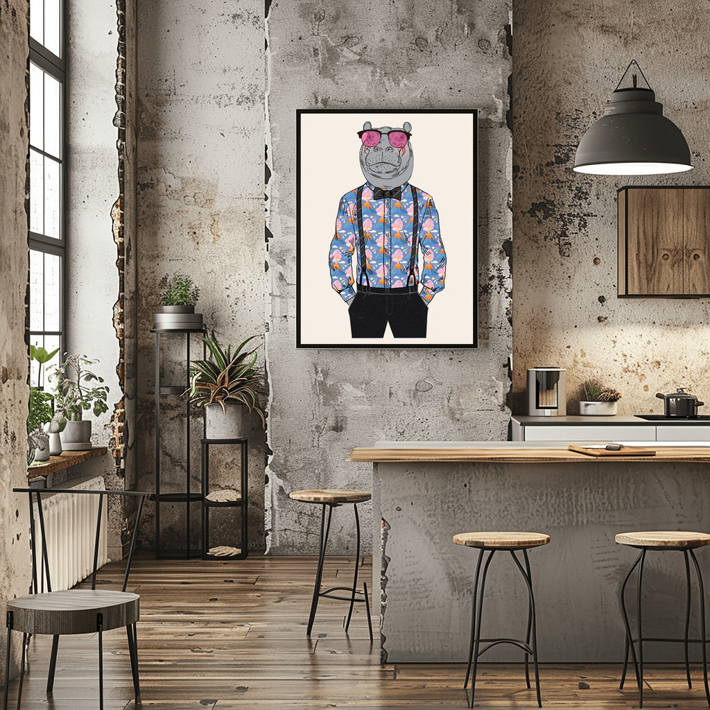 Anthropomorphic Display Wall Art Portrait of Anthroxville Anthro Fashion Animal Hippo Character Digby Bladder