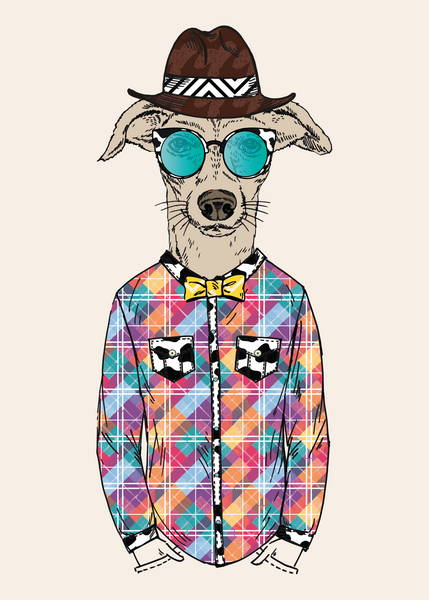 Anthropomorphic Wall Art Portrait of Anthroxville Anthro Fashion Animal Lurcher Dog Character Marty Shuffle