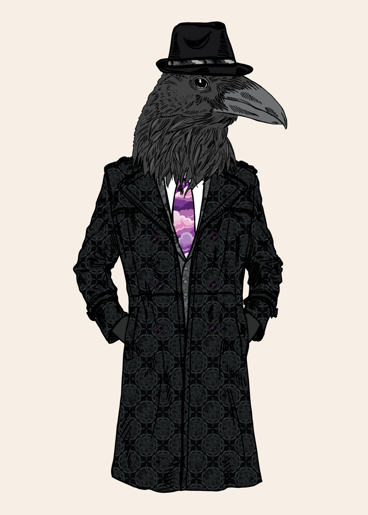 Anthropomorphic Wall Art Portrait of Anthroxville Anthro Fashion Animal Raven Crow Detective Character Marcel Gizzard