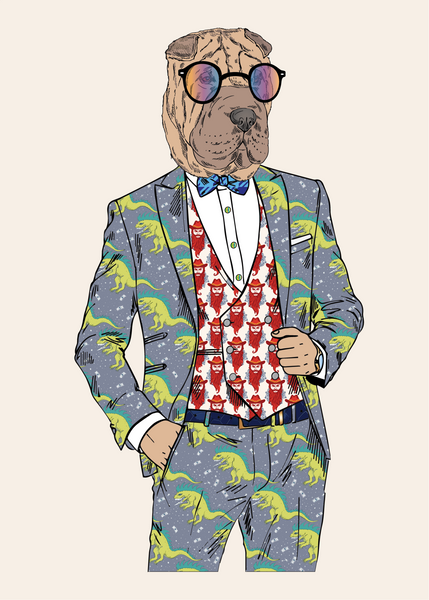 Anthropomorphic Wall Art Portrait of Anthroxville Anthro Fashion Animal Shar-Pei Dog Character Bernard Banjax