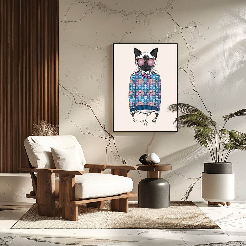 Anthropomorphic Wall Art Portrait Display of Anthroxville Anthro Fashion Animal Siamese Cat Character Klarenz Chinstrap