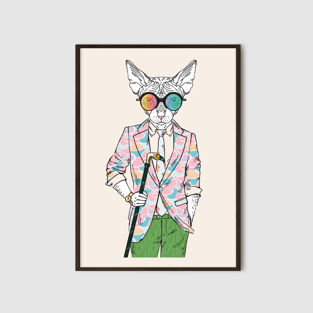 Anthropomorphic Framed Wall Art Portrait of Anthroxville Anthro Fashion Animal Spyhnx Cat Mad Scientist Character Ludwig von Flitter