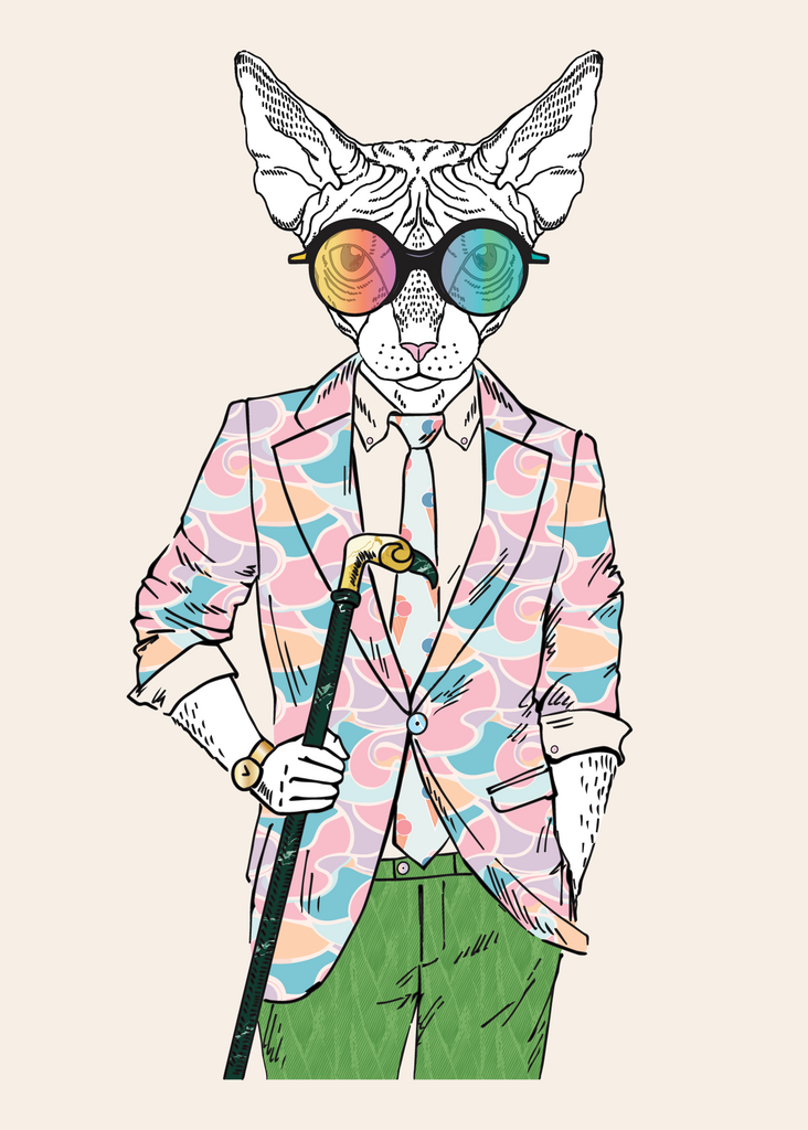 Anthropomorphic Wall Art Portrait of Anthroxville Anthro Fashion Animal Spyhnx Cat Mad Scientist Character Ludwig von Flitter