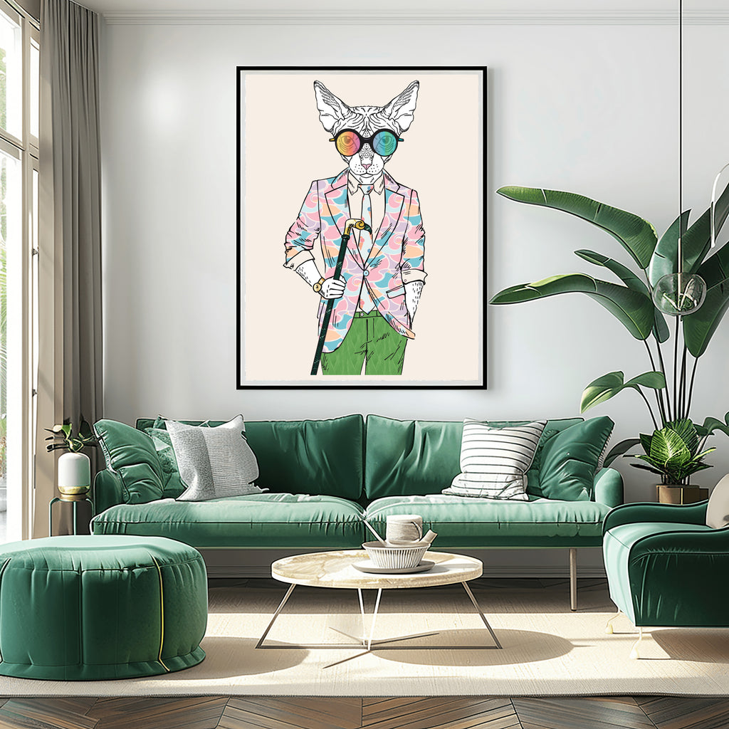 Anthropomorphic Wall Art Portrait Display of Anthroxville Anthro Fashion Animal Spyhnx Cat Mad Scientist Character Ludwig von Flitter