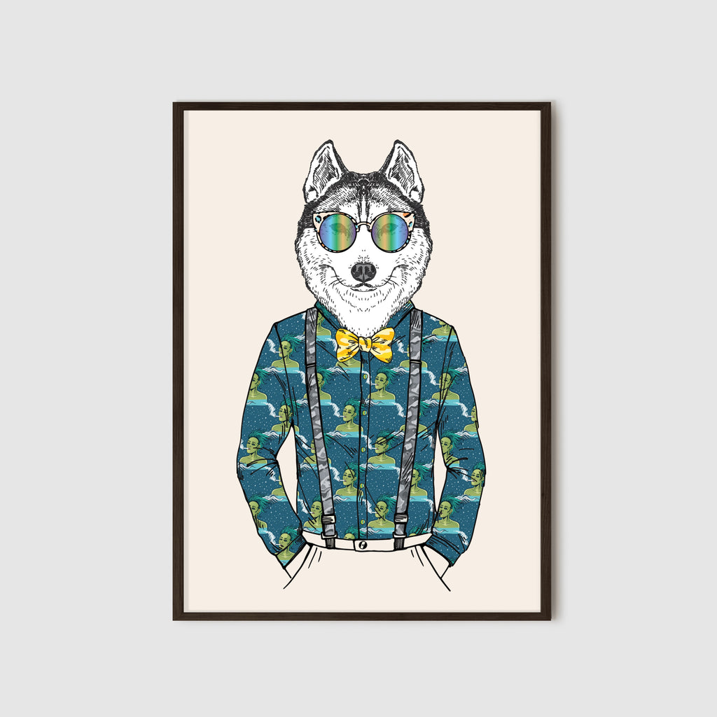 Anthropomorphic Framed Wall Art Portrait of Anthroxville Anthro Furry Fashion Animal Husky Dog Character Ivan Spaffovovich