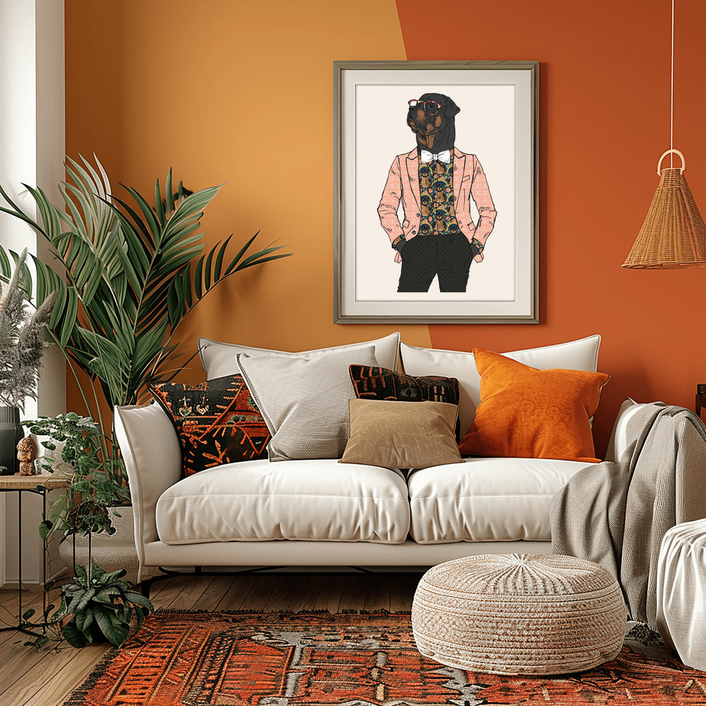 Anthropomorphic Living Room Wall Art Portrait of Anthroxville Anthro Furry Fashion Animal Rottweiler Dog Character Julian Jodhpur