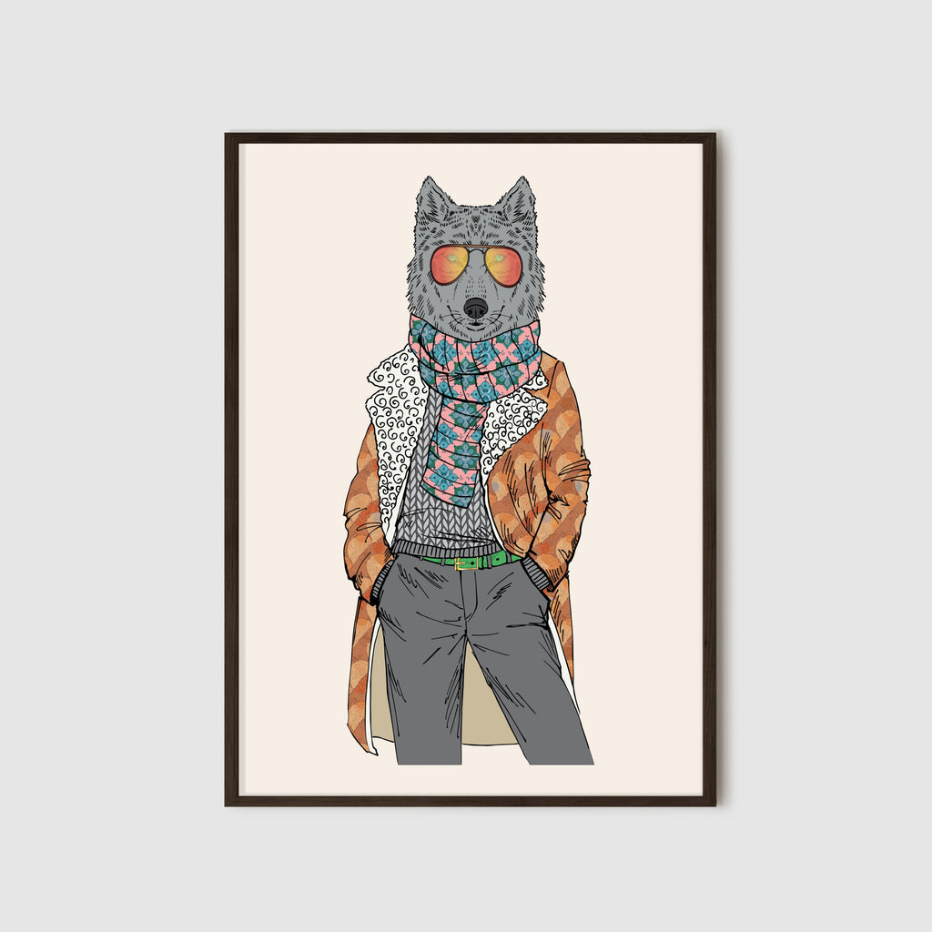 Anthropomorphic Framed Wall Art Portrait of Anthroxville Anthro Furry Fashion Animal Wolf Character Ludo Snufflesack