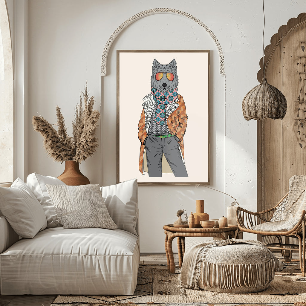 Anthropomorphic Wall Art Portrait Display Image of Anthroxville Anthro Furry Fashion Animal Wolf Character Ludo Snufflesack