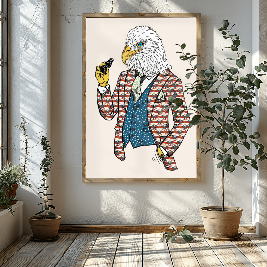 Anthropomorphic Wall Art Display  Portrait of Anthroxville Anthro Furry Patriotic American USA Fashion Animal Bald Eagle Character Clint Bigot