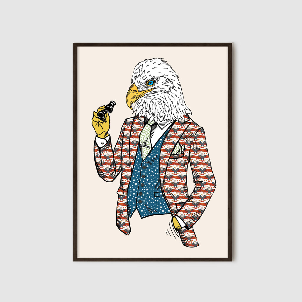 Anthropomorphic Framed Wall Art Portrait of Anthroxville Anthro Furry Patriotic American USA Fashion Animal Bald Eagle Character Clint Bigot