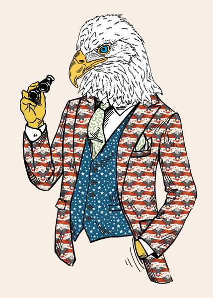 Anthropomorphic Wall Art Portrait of Anthroxville Anthro Furry Patriotic American USA Fashion Animal Bald Eagle Character Clint Bigot