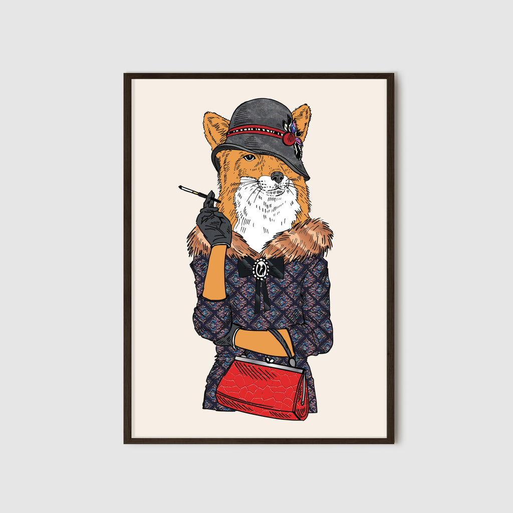 Anthropomorphic Framed Wall Art Portrait of Anthroxville Anthro Furry Vixen Fox  Animal Character Gloria Widdershins