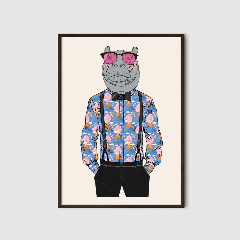 Anthropomorphic Framed Wall Art Portrait of Anthroxville Anthro Fashion Animal Hippo Character Digby Bladder