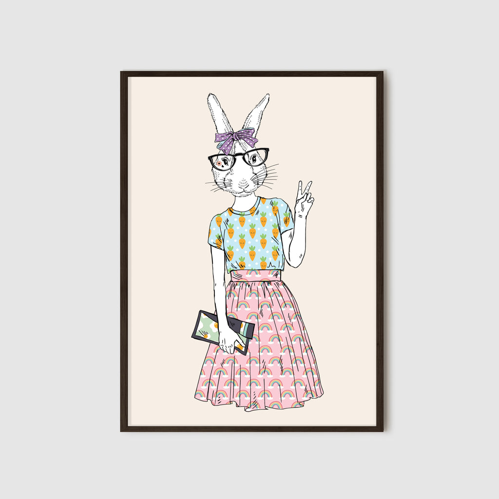 Anthropomorphic Wall Art Portrait of Anthroxville Anthro Kawaii Fashion Animal Snowshoe Hare Bunny Character Mia Culpa