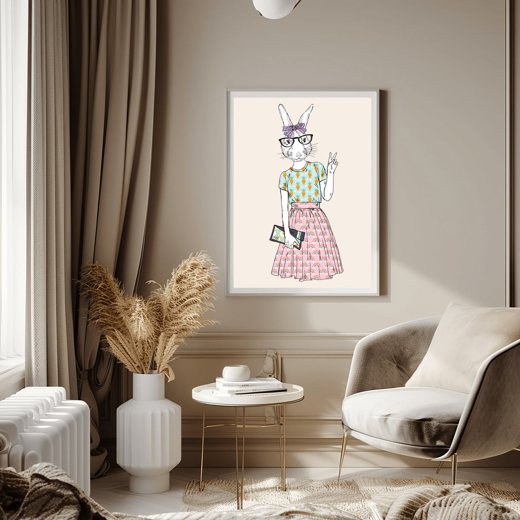 Anthropomorphic Wall Art Portrait of Anthroxville Anthro Kawaii Fashion Animal Snowshoe Hare Bunny Character Mia Culpa