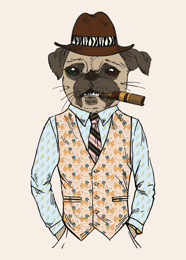 Anthropomorphic Wall Art Portrait of Anthroxville Anthro Pug Dog Character Hans Huftgold