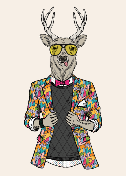 Anthropomorphic Wall Art Portrait of Anthroxville Anthro Sambar Deer Character Hamilton Lickspittle