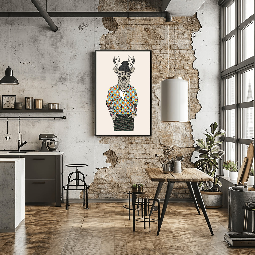 Anthropomorphic Wall Art Display Portrait of Anthroxville Anthro Sika Deer Character Edison Upskirt