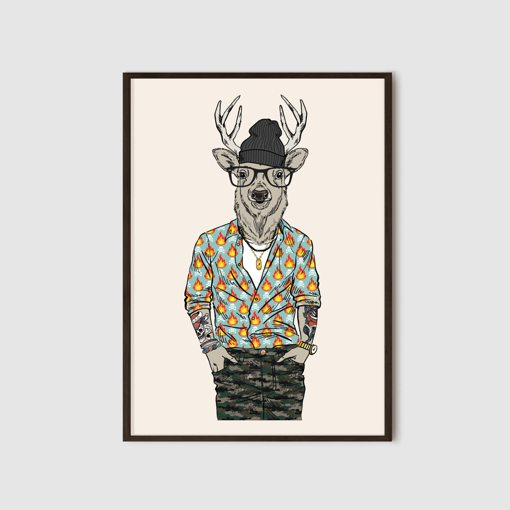 Anthropomorphic Wall Art Framed Portrait of Anthroxville Anthro Sika Deer Character Edison Upskirt