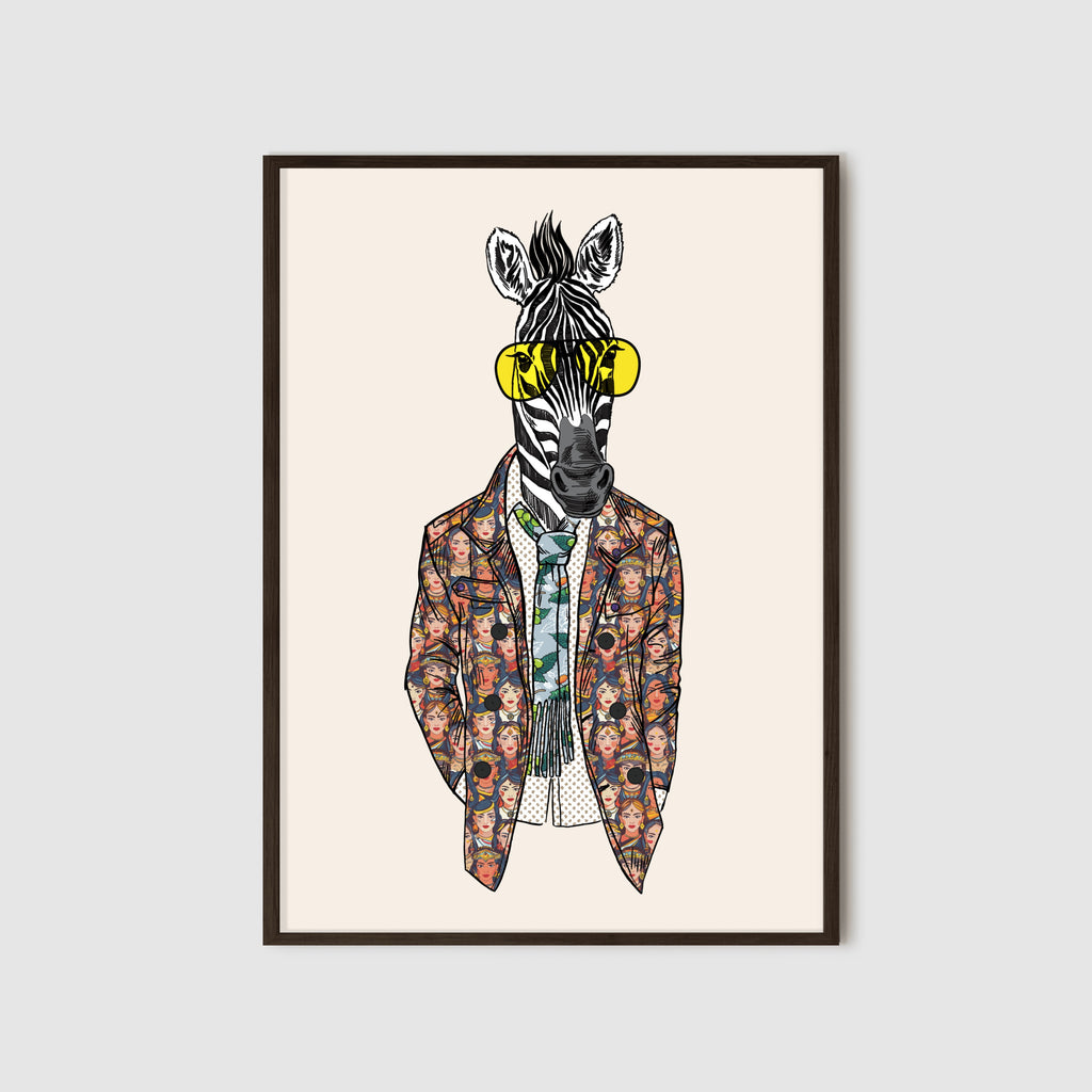 Anthropomorphic Framed Wall Art Portrait of Anthroxville Anthro Zebra Fashion Animal Character Gilbert Jitterbug