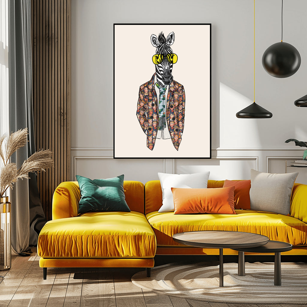 Anthropomorphic Living Room Wall Art Portrait of Anthroxville Anthro Zebra Fashion Animal Character Gilbert Jitterbug