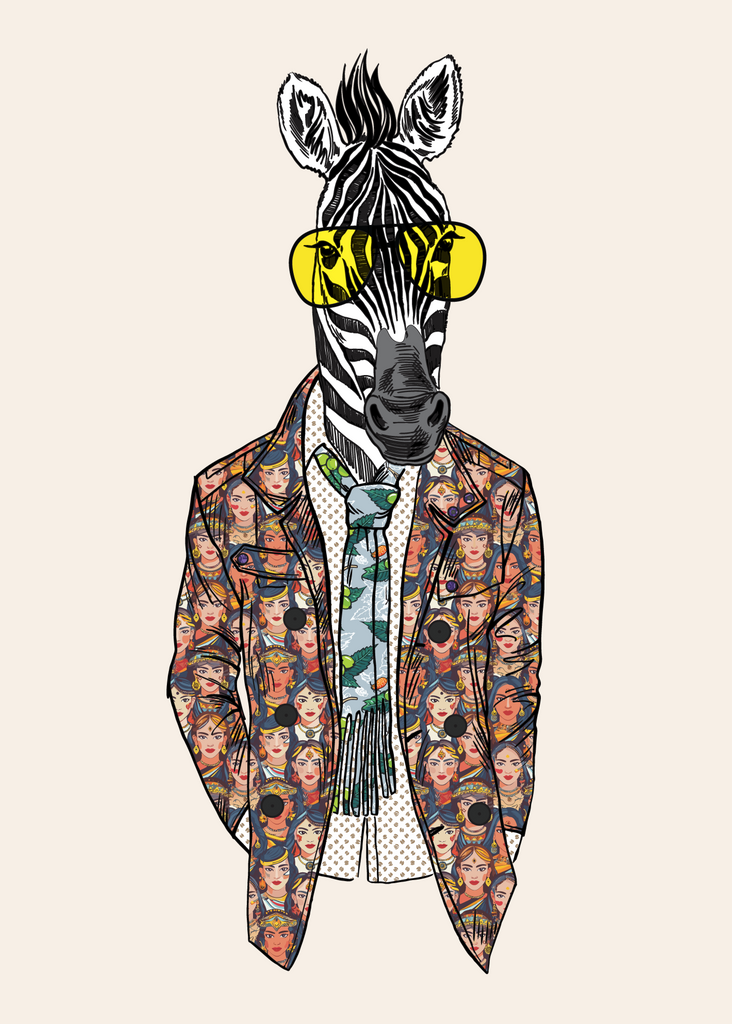 Anthropomorphic Wall Art Portrait of Anthroxville Anthro Zebra Fashion Animal Character Gilbert Jitterbug