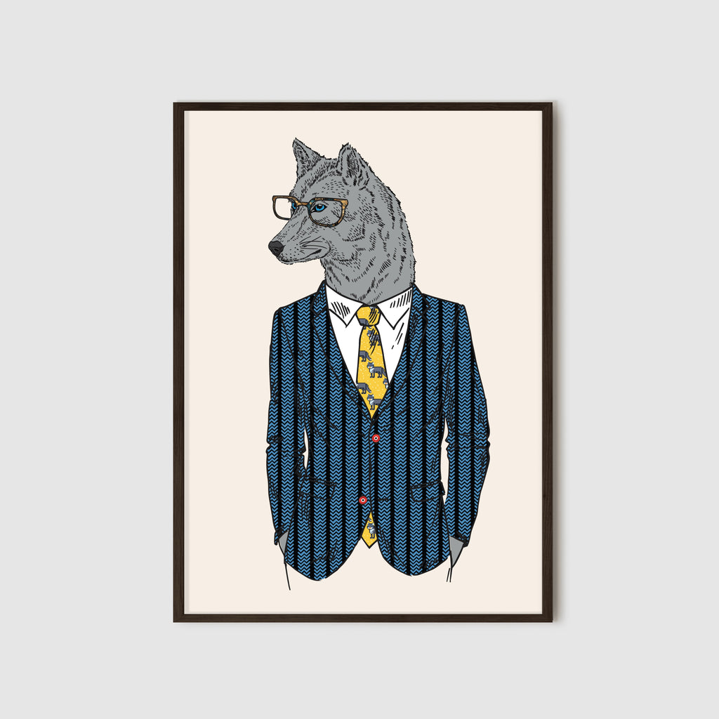 Anthropomorphic Framed Wall Art Portrait of Anthroxville Furry Anthro Fashion Animal Wolf Character Felix Finicky-Snout