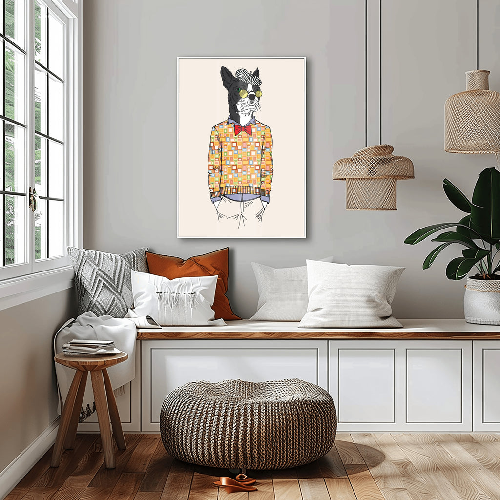 Anthropomorphic Wall Art Portrait Display of Anthroxville Furry Anthro French Bulldog Animal Artist Character Gregory Fromage