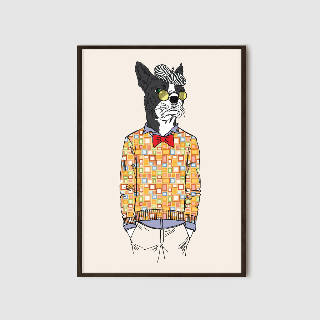 Anthropomorphic Framed Wall Art Portrait of Anthroxville Furry Anthro French Bulldog Animal Artist Character Gregory Fromage