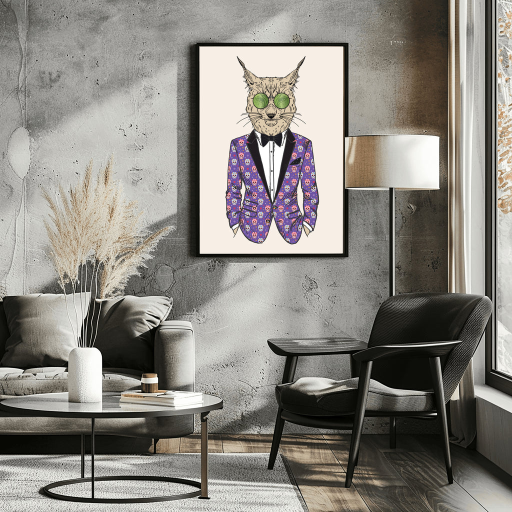 Anthropomorphic Wall Art Portrait Display of Anthroxville Furry Anthro Lynx Bobcat Sugarskull Character Luther Popshot