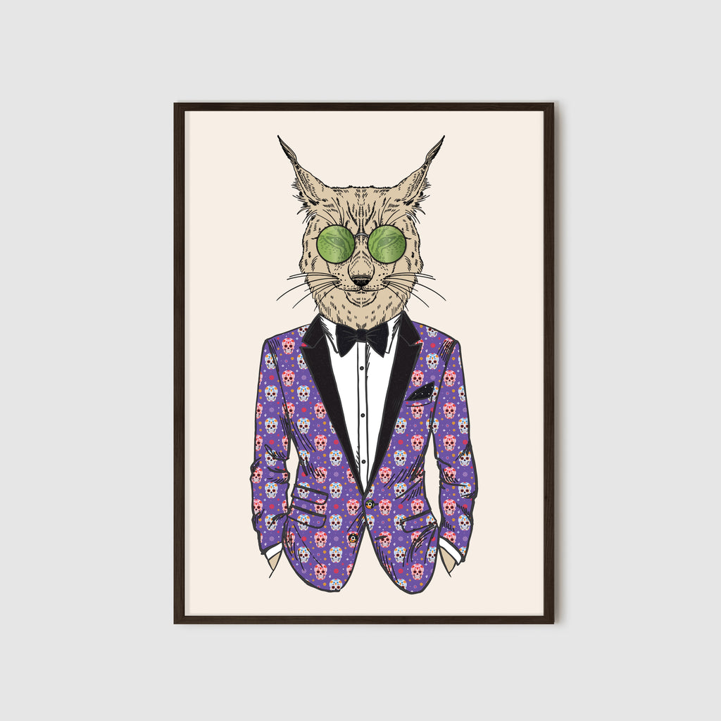 Anthropomorphic Framed Wall Art Portrait of Anthroxville Furry Anthro Lynx Bobcat Sugarskull Character Luther Popshot