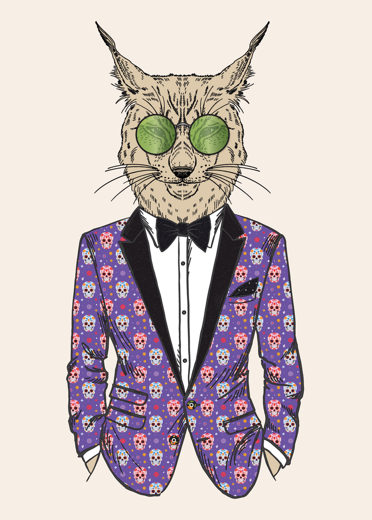 Anthropomorphic Wall Art Portrait of Anthroxville Furry Anthro Lynx Bobcat Sugarskull Character Luther Popshot