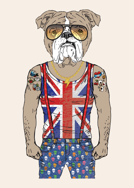 Anthropomorphic Wall Art Portrait of Anthroxville Furry Bulldog Character John Knuckle